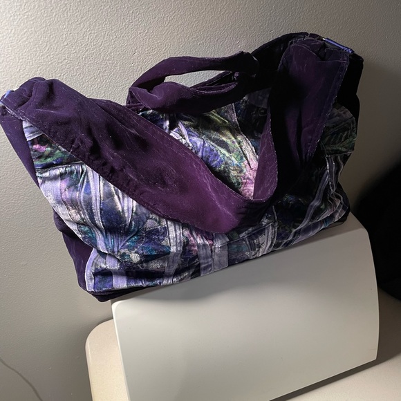 NEW BLUE PURPLE Two-sided Velvet Bag, Tote, Patchwork, Burnout, Shoulder, Boho - Picture 3 of 12